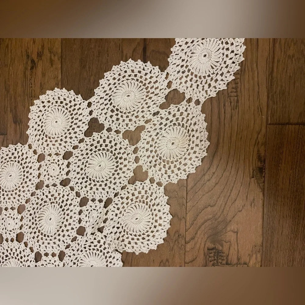 Crocheted White Table Runner 22” x 92”